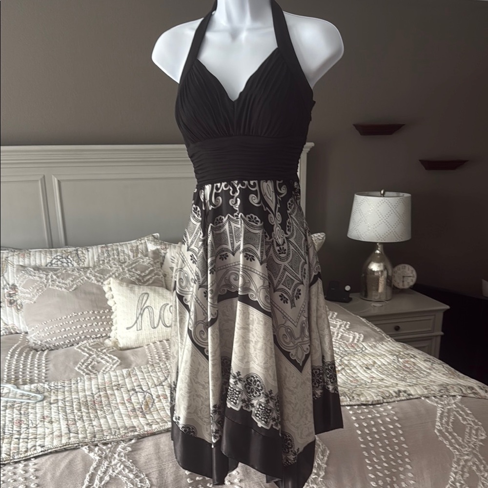 Asymmetrical Black and Gray Halter Cocktail Dress